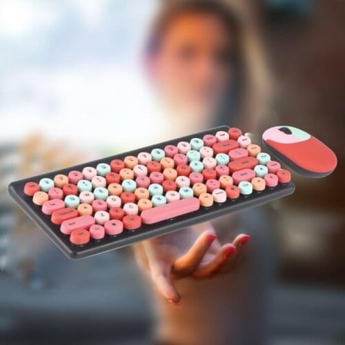 Wireless Keyboard and Mouse Kit Mixed Color Round Keycaps USB Gaming Keyboards Computer Accessories for PC Laptop Girls Gift