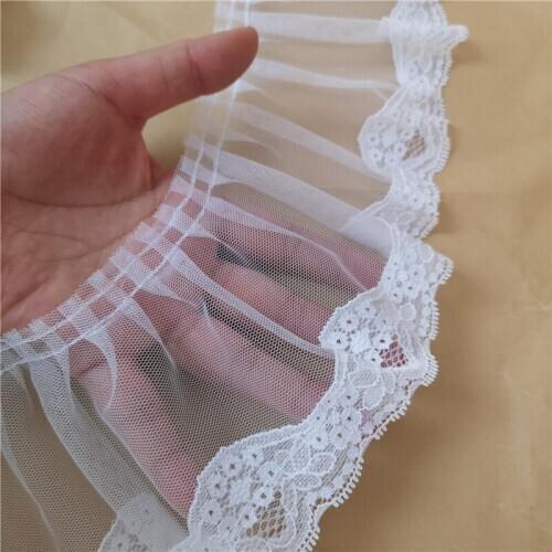 1Meter 12cm Pastoral White Apricot Ruffled Lace Trim Neckline Lace Organza Lace Wedding Dress Costume Diy Fabric Accessories