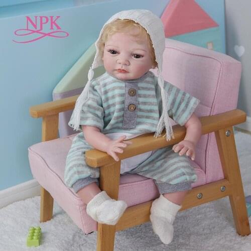 NPK 55CM baby in blond hair collectible art doll bebe doll reborn lifelike real touch soft body newborn baby