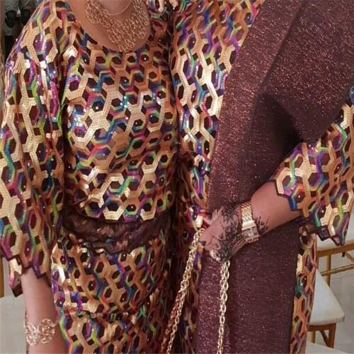 Latest 2021 High Quality African Nigerian Tulle Lace Fabric With Sequins Embroidery Sewing Guipure Organza Prom Dresses 5yards