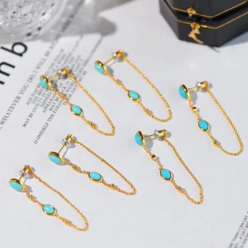 New original Turquoise long Tassel Earrings Chinese style retro unique ancient gold craft light luxury Christmas gift
