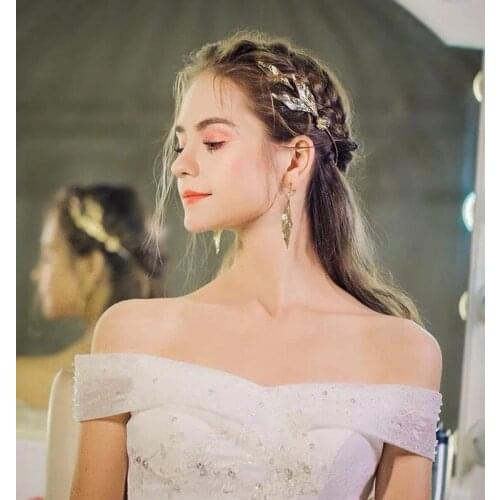 New Golden Leaf Tassel Headband For Women Simple Temperament Fine Hair Accessories Gold-Plated Tree Branch Headband Earrings Set