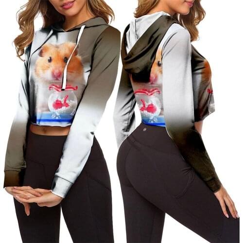 Autumn Short Hoodies Funny Animal Printed Navel Sweatshirt Tracksuit Long Sleeve Female Crop Top Aesthetic Cropped Sweatshirts