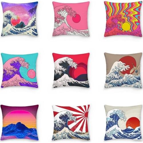 Great Japanese Wave And Sun Pillowcase 3D Abstract Style Cushion Cover Ancient Printed Sofa Car Pillow Cases Home Decorative