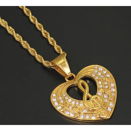 Stainless steel Crystal Heart music notation pendants Men Women Necklace Jewelry Gift For Women SN191