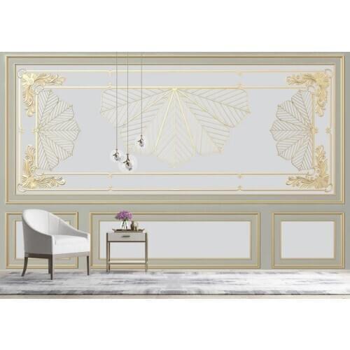 Custom 3D mural wallpaper modern minimalist European golden plaster carved sofa TV background wall decoration wallpaper
