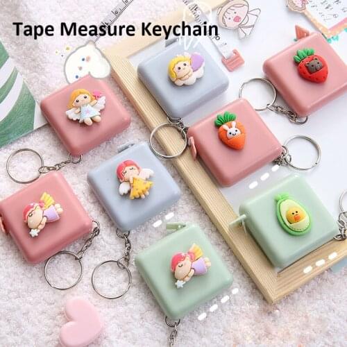 Portable 1.5m Plastic Tape Measure Keychain Cartoon Mini Fixed Tape Measuring Tape Keyring Bag Pendant Car Jewelry Accessories