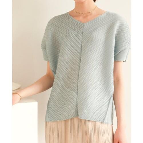 Manufacturer direct supply 2021 summer Miyake pleated personality fashion loose T-shirt