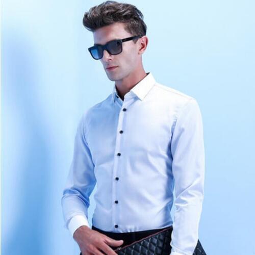 2020 New 100%Cotton Shirts Men Professional Tailor-made Patchwork Business Slim-cut Shirt White Light Blue High Quality