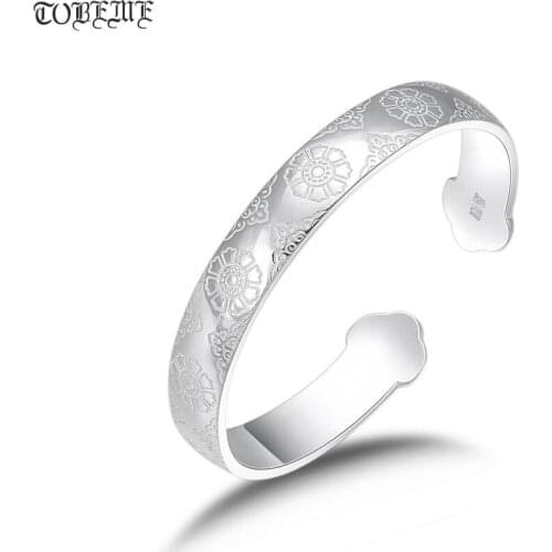 Handmade 100% 999 Silver Flower Cuff Bracelet Real Pure Silver Flower Bangle Ladys Cuff Bracelet