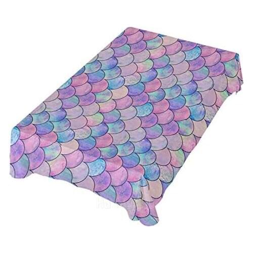 Mermaid Fish Scaly Table Cloth Rectangular Wrinkle Resistant Table Cover Kitchen Party