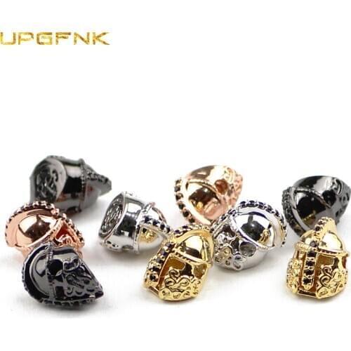 UPGFNK 2pcs Spartan helmet Copper beads Micro Pave Zircon Charm metal Spacer Loose beads Jewelry making bracelet DIY accessories