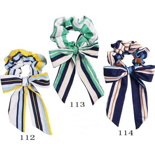 Hair Bows Scrunchies Ponytail Holder Women Accessories Elastic Bands Bowknot Scrunchy Streamer Striped Hair Ring 20pcs F403A