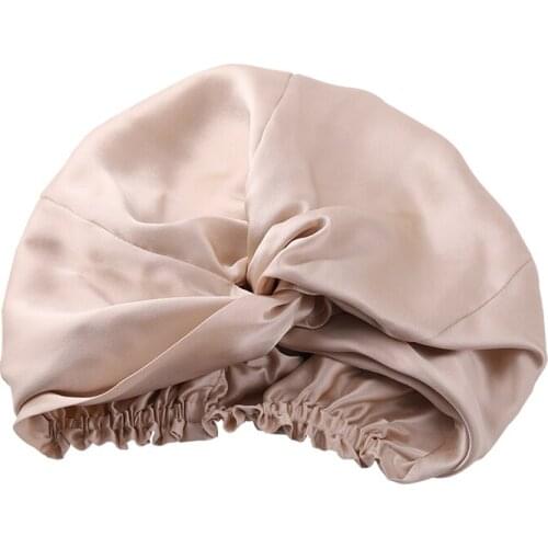Women 19MM 100% Mulberry Silk Bonnet Cap Night Sleep Hat Double Layer Twist Hair-Protected Headwear Home-Hats