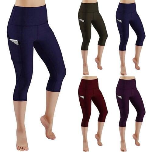 3/4 Women Quick Dry Sport Fitness Leggins Tummy Control Sports Pants Yoga Pants Leggings Slim Tights Trousers With Pocket #T2G