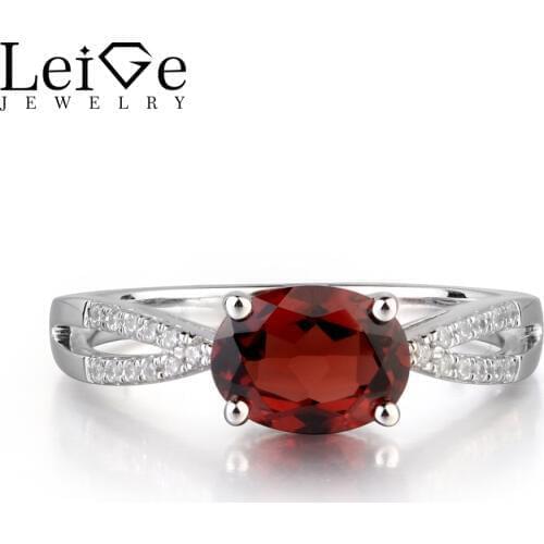 Leige Jewelry Natural Garnet Red Color Gemstone Oval Shape Prong Setting Engagement Trendy Rings For Woman January Birthstone