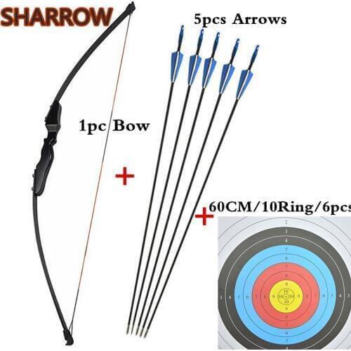 1Set 40lbs Adult Archery Straight Recurve Bow Right Hand Training Toy(40LB,5*Arrows,6*Target Faces) Outdoor Shooting Accessories