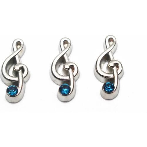 10pcs/lot Silver Music Note Rhinestone Floating Charms For Living Glass Floating Lockets Pendant Necklace DIY Jewelry Making