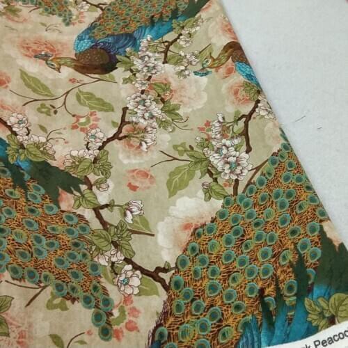 100% Plain Cotton Royal Peacock Flower Fabric Patchwork Dress Cloth Ornament Home Decor