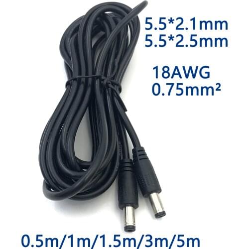 12V 5.5MM X2.5mm Plug Power cable connector 0.5m 1.5M 3m DC male to male Cord Adapter Extension wire for pc laptop power supply