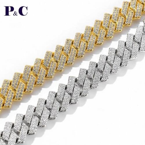 14mm Rhomboid Cuban Chian Iced Out Zircon Punk Choker Silver Color Necklace Men Hip Hop Jewelry For Gift Wholesale