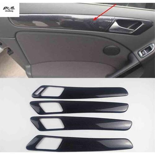4pcs/lot Car stickers ABS carbon fiber grain Interior door shake handshandle cover for 2009-2013 Volkswagen VW golf 6 MK6