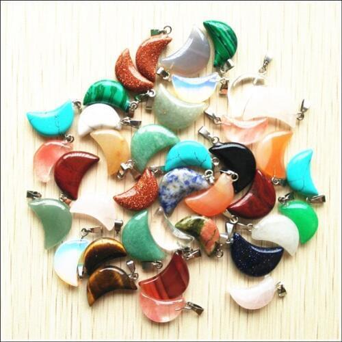 50pcs high quality assorted natural stone crescent moon shape charms pendants for DIY jewelry making Wholesale free shipping