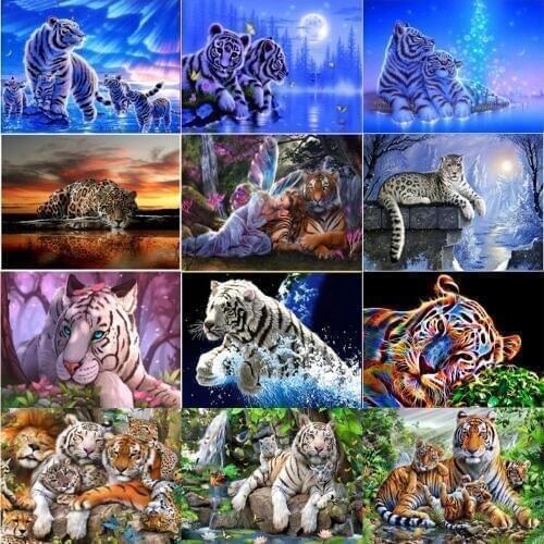 5D Diamond Painting Animal Tiger Sticker Diamond Embroidery Mosaic White Tiger Cross Stitch Home Decoration DIY Manual Gift