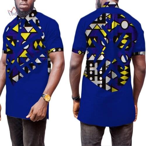 African Men shirt Summer Traditional Print Cotton African Clothing Dashiki Pachwork fabric Men Wedding Shirt WYN461