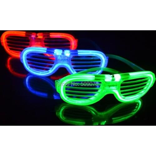 Free shipping 24pcs/lot LED Flashing Eyeglasses EL led Shutter glasses LED Light Up Shutter Shaped Glasses Rave Costume Party