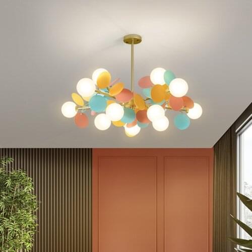 Chandelier for Children with Multicolored Flower Branch Kids’ Pendant Lamp Hanging Lights For Bedroom Moe Lighting Fixtures