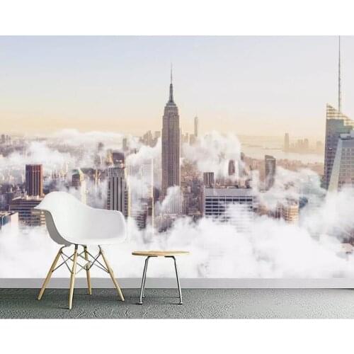 The background wall of the living room and bedroom of the modern simple and abstract hand-painted city yunhai scenery