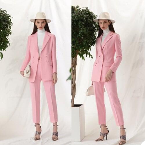 Graceful Pink Blazer Suits Women 2 Pieces Slim Fit Double Breasted Evening Party Prom Office Lady Outfit Tuxedos (Jacket+Pants)