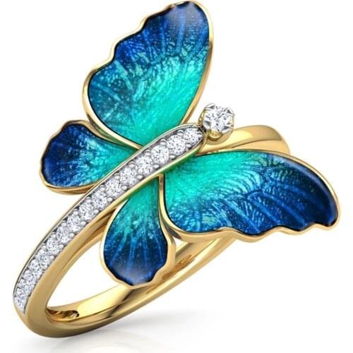 New Gorgeous Butterfly Rings For Girl Jewelry Crystal Charms Bridal Wedding Engagement Rings Women Gift Accessories