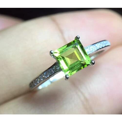 Attractive claasic Green Peridot Gemstone Ring 925 sterling silver natural gem square engagement ring birthday party gift