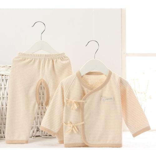 Hooyi Newborn Clothes 100% Cotton Soft Stripe Baby Clothing 2pcs Set Boys Sleepwear Kimono Cardigan Jumper Pant Suit Pajamas Set