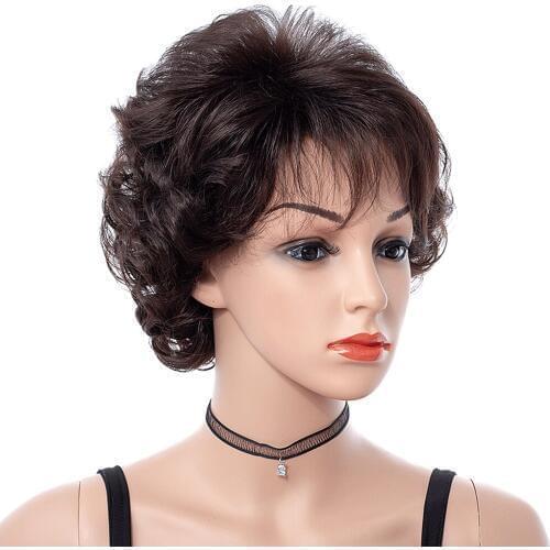 Short Curly Women Pixie Wig Synthetic Short Layered Curly Hair Wig With Puffy Bangs Heat Resistant Fiber