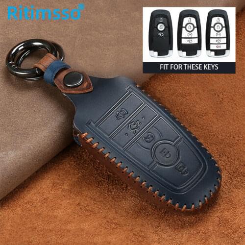 Retro Leather Remote Key Fob Holder Cover Case For Ford Edge Explorer Fusion Mustang F150 F250 F-350 F-450