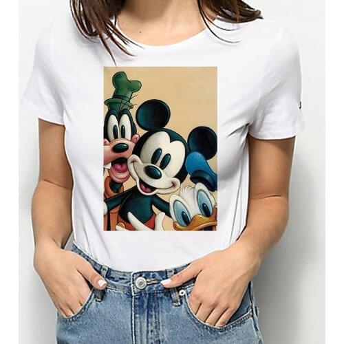 Cute Mickey Mouse Goofy Dog Donald Duck Print Summer Female T Shirt Girl Fashion Top Student Harajuku Unisex T-shirt