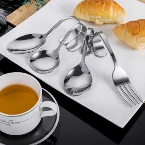 Kitchen Accessories Stainless Steel Salad Spoon Bent Curved Handle Fork Flatware Buffet Meal Jam Scoop 4pc/lot