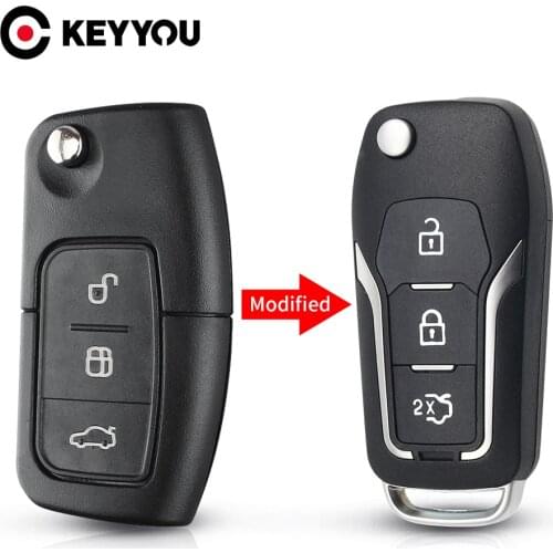 KEYYOU 3 Buttons Modified Car Remote Control Key Shell For Ford Mondeo Focus Fiesta C Max S Max Galaxy HU101 Blade Flip Key Case