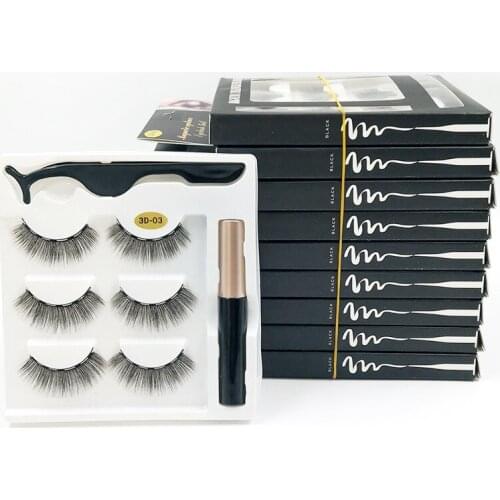 3 Pairs Magnetic Eyelashes set Magnet Liquid Eyeliner& Magnetic Lashes & Tweezer Set Waterproof Long Lasting Eyelash Extension