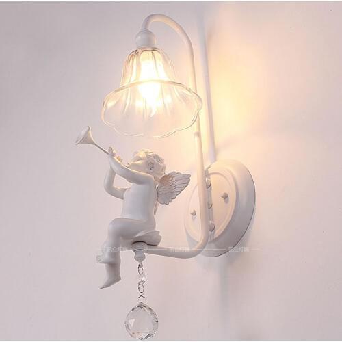Italian Milan White Resin Baby Angel Bedroom Bedsides Wall Lights Living Room Crystal Wall Lamps Corridor Hallway Wall Sconces