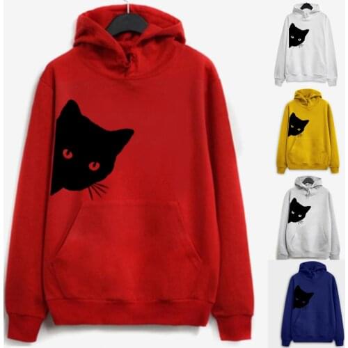 Autumn Spring Womens Cat Long Sleeve Hoodie Sweatshirt Hooded Pullover Tops Blouse 2021 Fashion Over-Size Girls Hoodie F