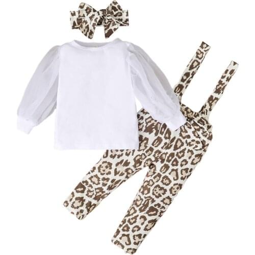 3Pcs Toddler Girls Fall Outfits, Long Puff Sleeve Solid Color Tops + Suspender Pants + Headband Set 1-5T