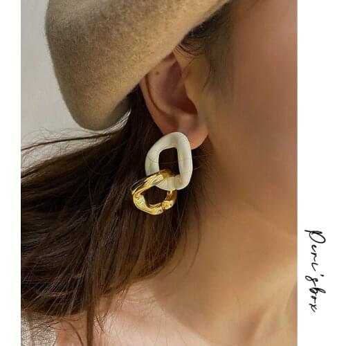 PerisBox Two-Tone Acrylic Metal Drop Earrings Chunky Curb Chain Hanging Earrings Statement Minimalist Unusual Dangle Earrings