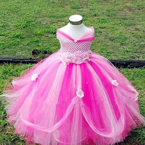 Multicolor Girls Princess Tutu Dress Kids Crochet Flower Dress Tulle Ball Gown Children Evening Party Banquet Costume Dresses