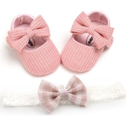 Birthday Gifts Lovely Baby Girl Anti-Slip Casual Walking Shoes Bow Sneakers + Headband Set