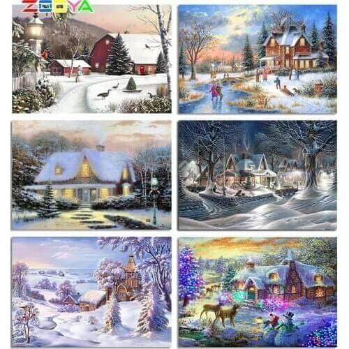 5d Full Square Diamond Painting Winter Scenery Handmade Cross Stitch Diamond Mosaic Diamond Embroidery Christmas Decor Landscape