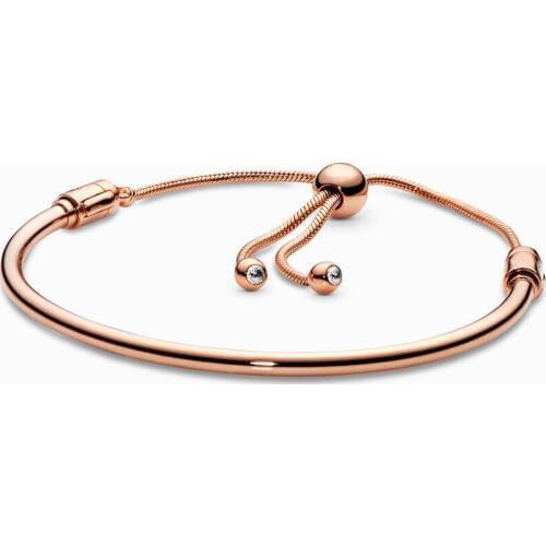 QANDOCCI 925 Sterling Silver Flower Stem Slider Bracelet Fits for Original Bracelets Jewelry Making